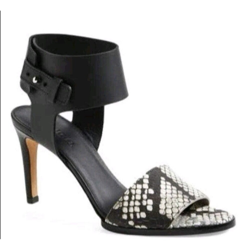 Vince Antonia Snake Embossed Black Leather Ankle Heels Size 10M Mob Wife